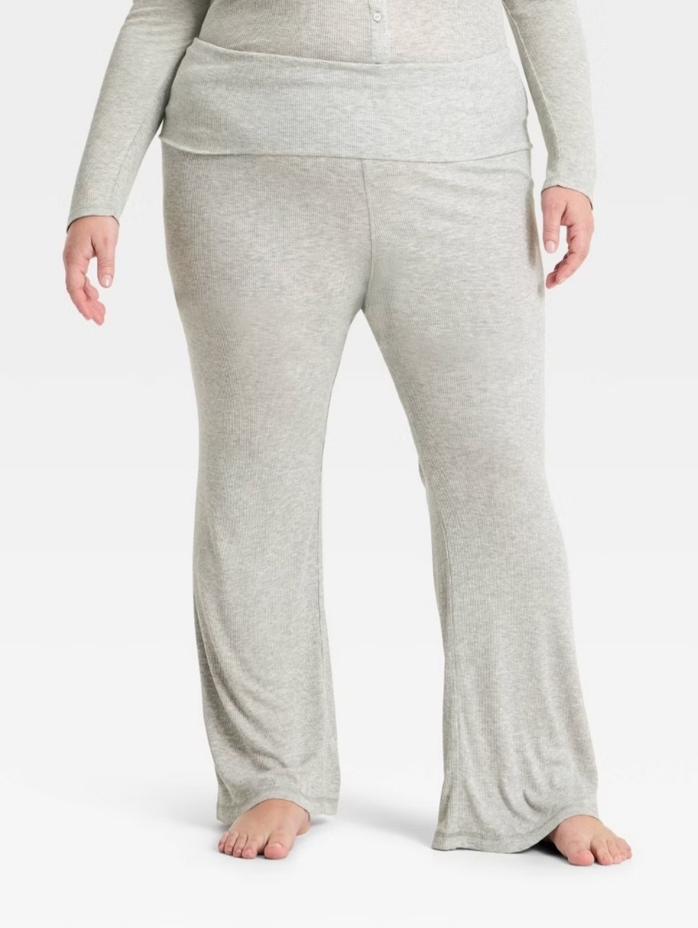 Women's Ribbed Fold Over Waistband Pajama Pants - Wild Fable' Heather Light Gray